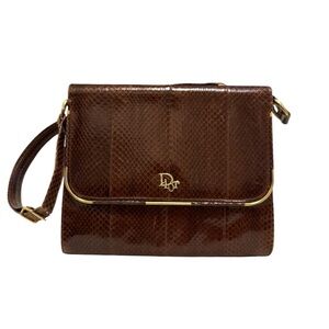 Christian Dior Vintage Brown Snakeskin Chain Clutch